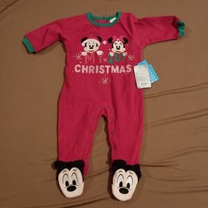 NWT Disney Baby Mickey Mouse My First Christmas Fleece Footie Pajamas